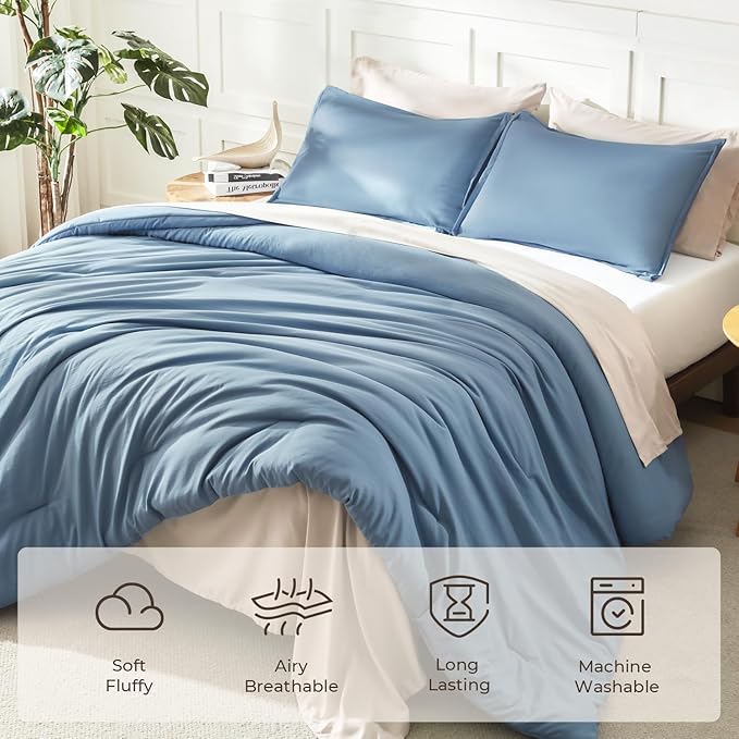 Litanika Oversized King Comforter Set Grayish Blue Super King Size, 3 Pieces - Image 3