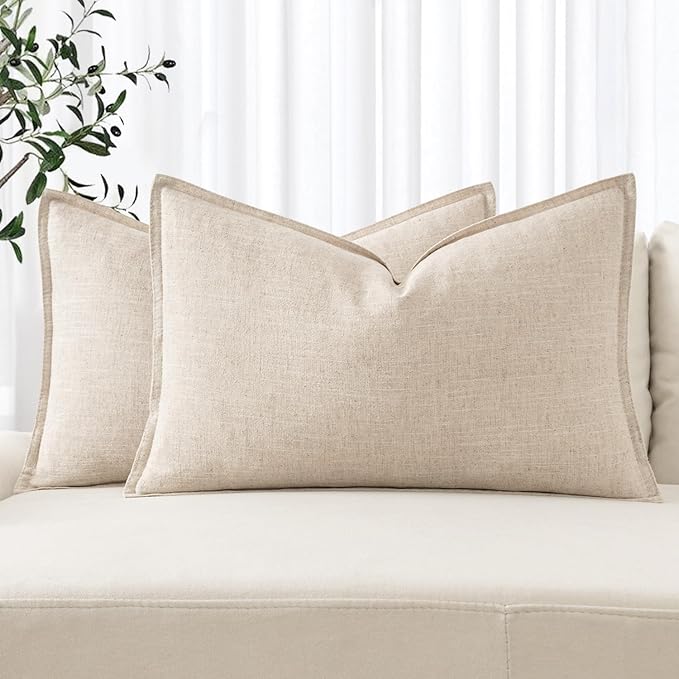 MIULEE Decorative Linen Lumbar Pillow Covers 12x20 Inch Natural Beige Boho by MIULEE