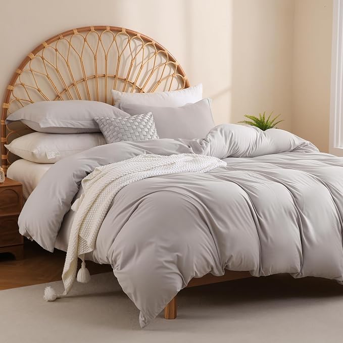JSD Light Grey Duvet Cover Set King Size, 3 Piece Duvet Cover - Image 6