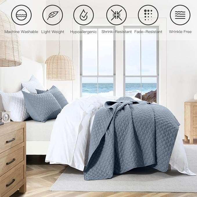 HORIMOTE HOME Quilt Twin Size Dusty Blue, Lightweight Quilt - Image 6