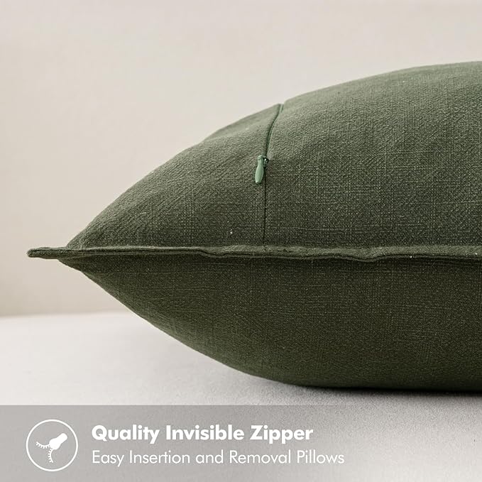 MIULEE Decorative Linen Euro Sham Pillow Covers 24x24 Dark Olive Green Boho - Image 3