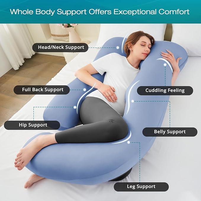 Sasttie Pregnancy Pillows for Sleeping, Jumbo U Shaped Cooling Full Body Pillow - Image 2