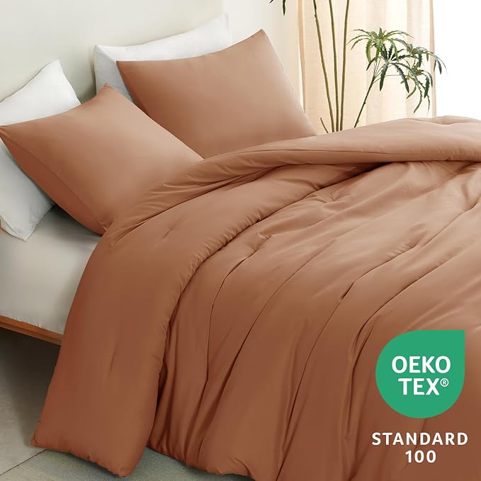 CozyLux Queen Comforter Set Pumpkin, 3 Pieces Solid Comforters Queen Size - Image 4