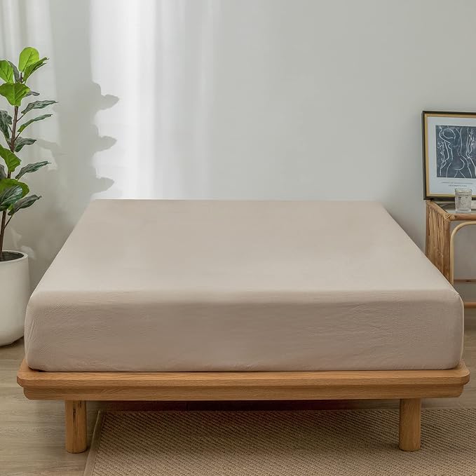 MooMee Fitted Bottom Sheet Only 100% Washed Cotton Linen Like Textured - Image 3