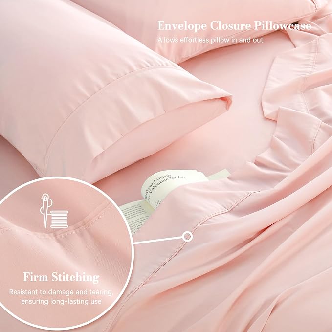 Pink King Sheet Set 4 Piece, Soft Breathable Cooling Microfiber Bed Sheets - Image 4