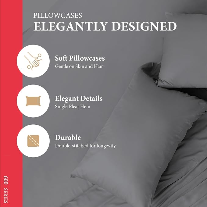 100% Egyptian Cotton Queen/Standard Pillow Cases Set of 2 - Image 4