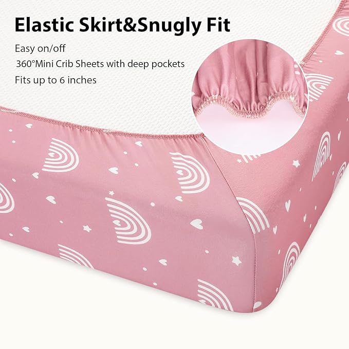 Baby Mini Crib Sheets Girl, Portable 38”x26” Pack and Play Sheets Fitted - Image 7