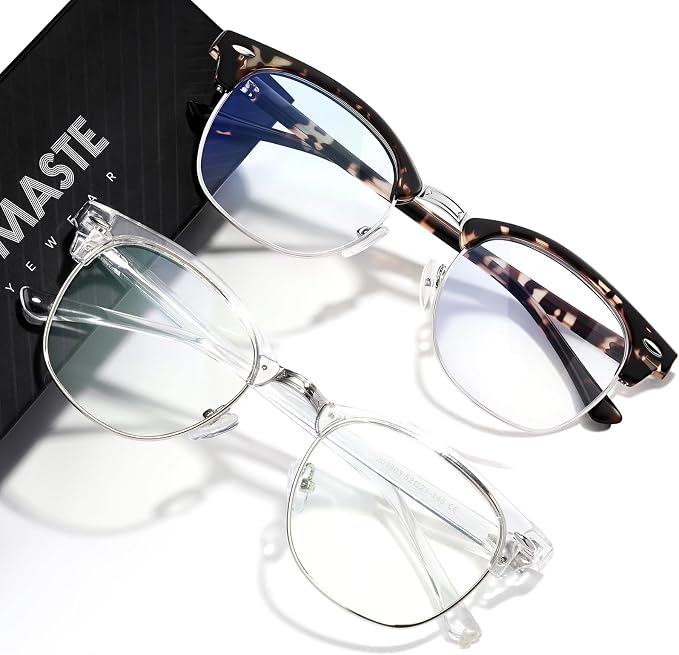 Blue Light Blocking Glasses Vintage Half Frame UV Clear Lens Anti Eyestrain by AOMASTE