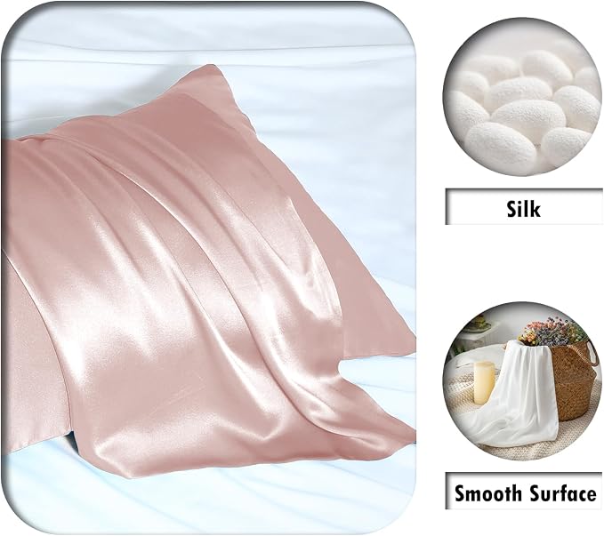 Silk Pillow Cases 2 Pack, Soft Breathable and Sliky Standard Size Pillow Cases - Image 2