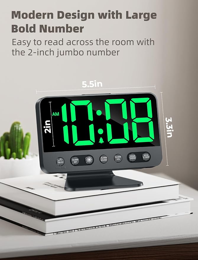 Odokee Digital Alarm Clocks for Bedrooms: Large Bold Number 5 Brightness Dimmer - Image 2