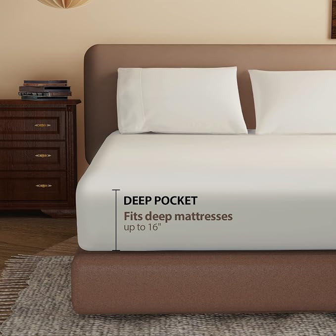 100% Egyptian Cotton Fitted Sheet Full Size, 600 Thread Count, 8-16" Deep - Image 3