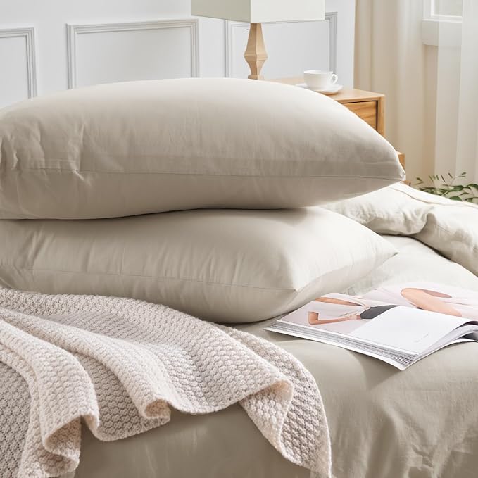 NEXHOME PRO 100% Washed Cotton Duvet Cover Queen Size, Ogranic Natural Linen - Image 5