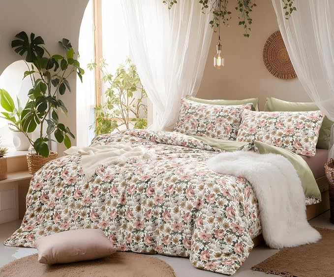 SLEEPBELLA Duvet Cover Set, 600 Thread Count Cotton Pink & Yellow & Beige - Image 2
