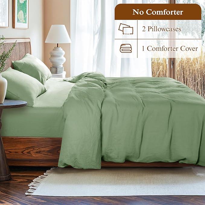 LBRO2M 100% France Linen Duvet Cover Set King Size 3 Pcs Natural Flax Comforter - Image 4