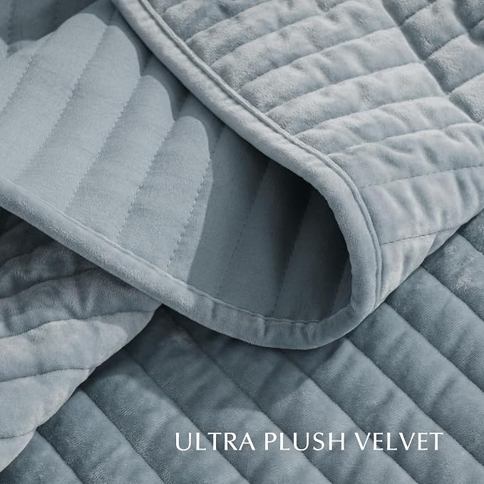 EVERGRACE Velvet Quilt Set Queen Size, Luxurious Soft Striped Channel Bedding - Image 5