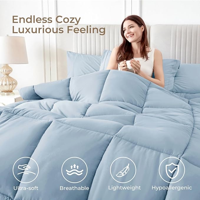 Sasttie Full Size Comforter Sets, 7 Pieces Bed in a Bag Full, Complete Bedding - Image 2