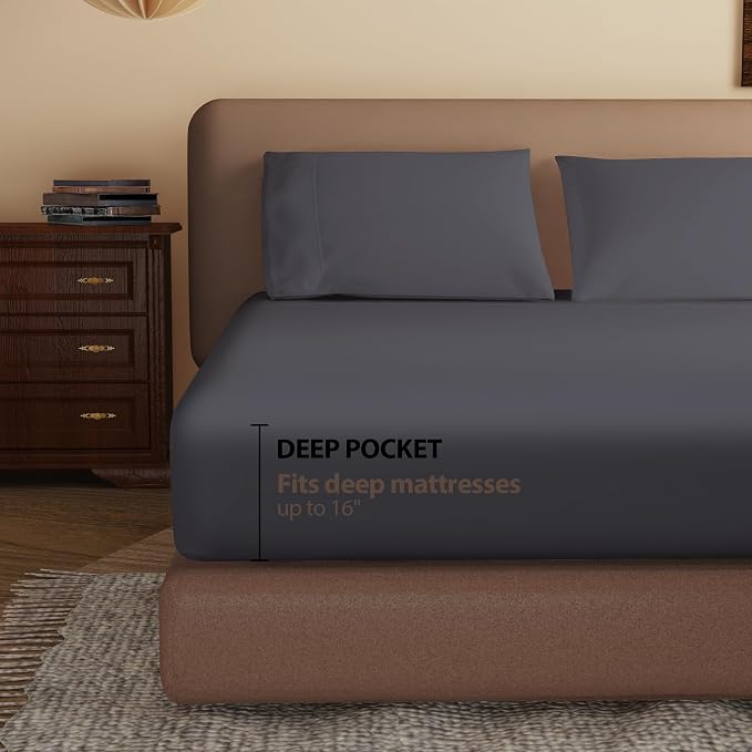 100% Egyptian Cotton Fitted Sheet King Size, 600 Thread Count, Soft & Elastic - Image 3