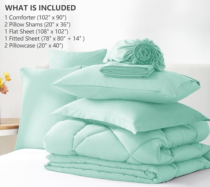 CozyLux King Size Comforter Set Mint Green - Image 6