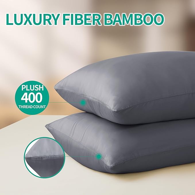 Bamboo Viscose Zippered Pillow Cases Standard Size Set of 2, 400 Thread Count - Image 4