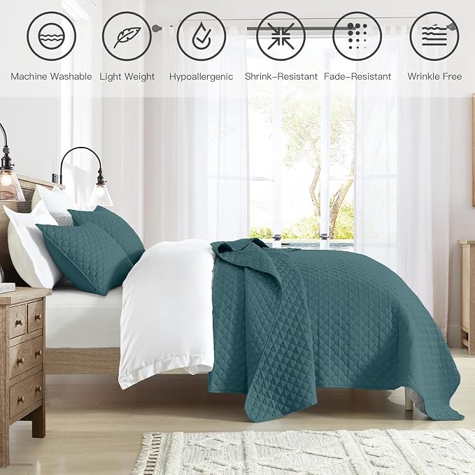 HORIMOTE HOME Quilt King Size Teal Blue, Lightweight Quilt - Image 6
