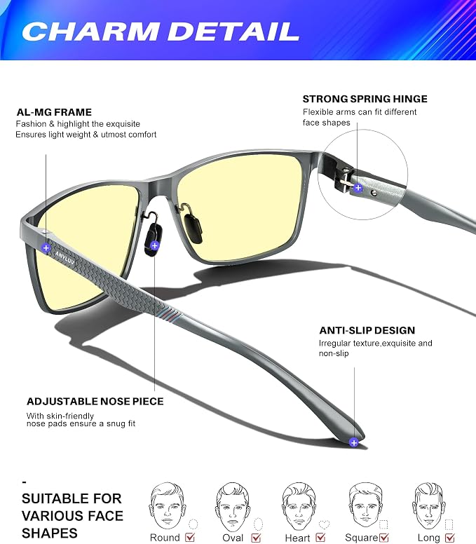 ANYLUV Blue Light Glasses Men, Relieve Eyestrain and Eye Protection, Al-Mg - Image 3