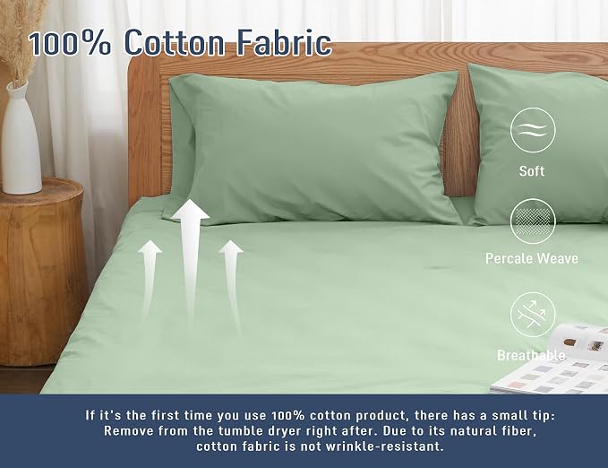 Pillow Cases, Standard Queen Size Cotton Percale Weave Pillowcases, Pre-Shrunk - Image 4