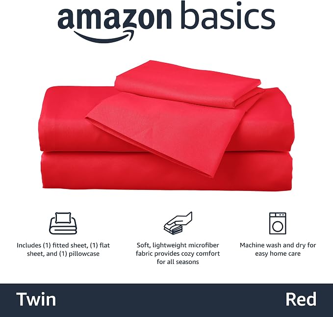 Amazon Basics Kid's Soft, Breathable, Machine Washable Microfiber 3-Piece Sheet - Image 2