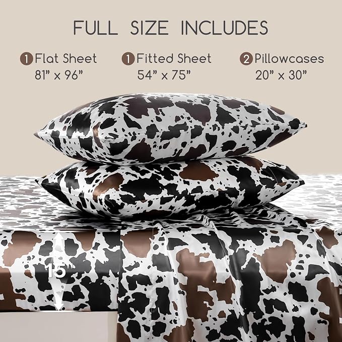 MR&HM Satin Bed Sheets with Elastic Corner Straps, Full Size Sheets Set - Image 2