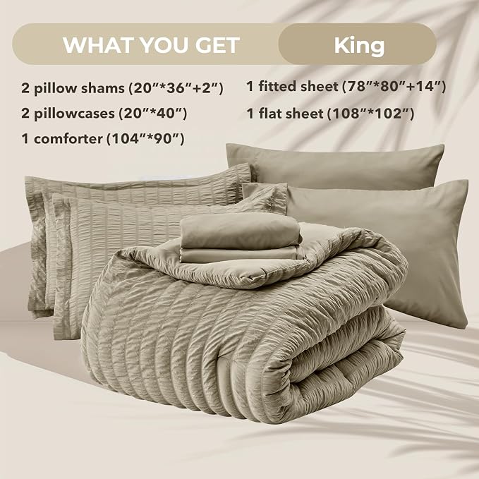 HYMOKEGE Linen King Size Comforter Set Seersucker 7 Pieces, All Season Luxury - Image 6