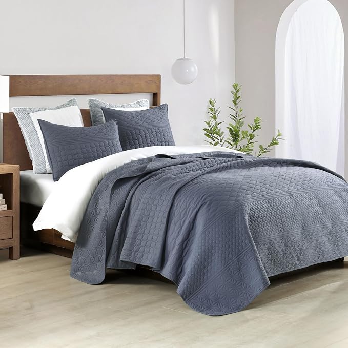 HORIMOTE HOME Steel Blue Queen Size Quilt Set - Image 5