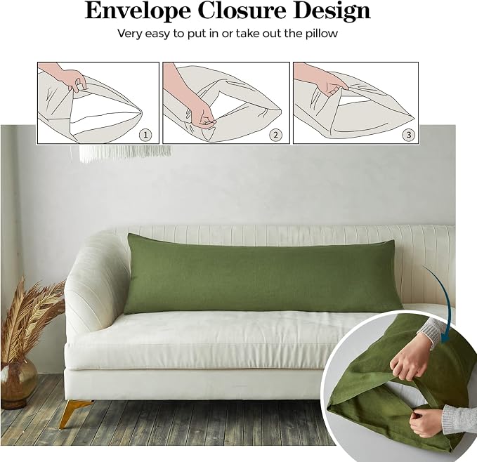 Simple&Opulence Body Pillow Cover 20" x 54", 100% Pure Linen, Ultra Soft and - Image 2