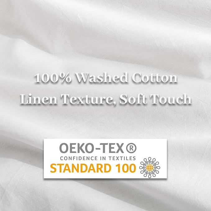 NEXHOME PRO Cotton Duvet Cover Set King Size Linen Feel White Organic Natural - Image 7