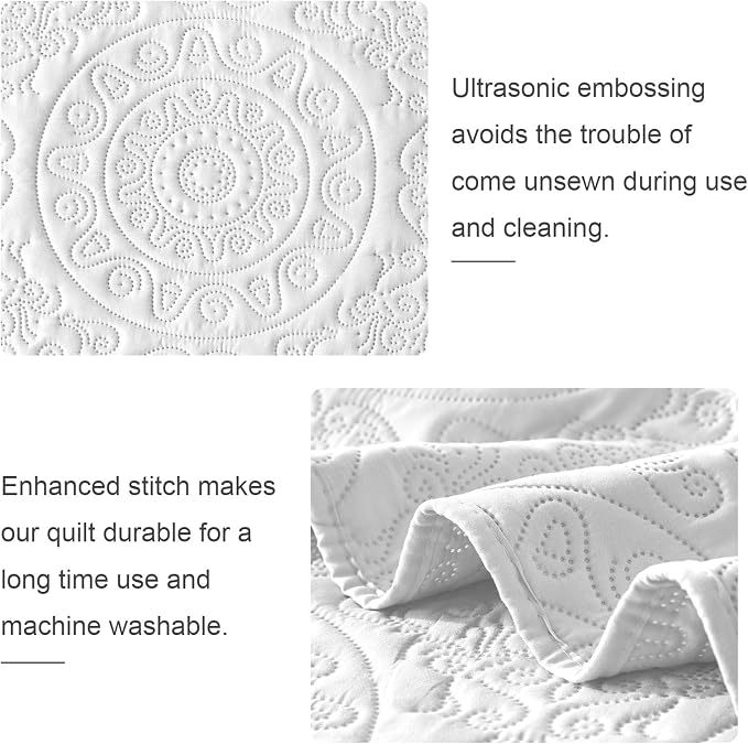 WURUIBO White Quilt Set Twin Size, Embossing Microfiber Bedspreads - Image 5