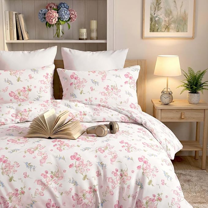 Nayoroom Pink Floral Duvet Cover Queen Size Spring Botanical Blooms Flower - Image 4
