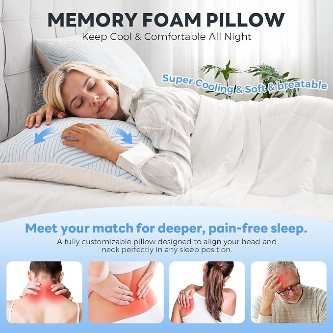 Cooling Bed Pillows for Sleeping 2 Pack Shredded Memory Foam Pillows Standard - Image 5