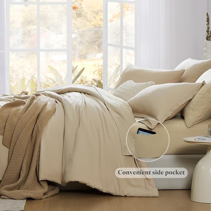 WRENSONGE Super King Plus Size Comforter Set- 7 Pieces Beige Bed in a Bag Super - Image 5