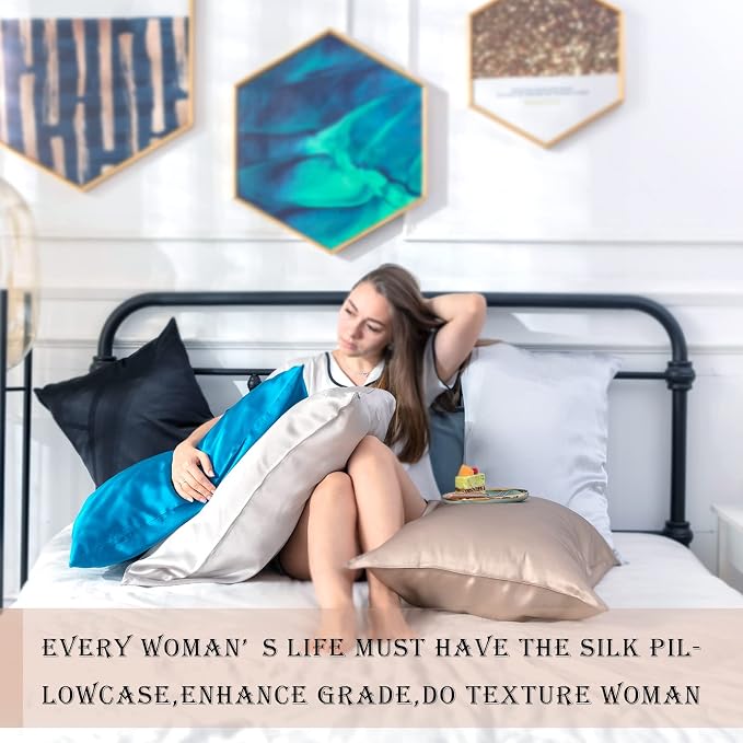 Silk Pillow Cases 2 Pack, Soft Breathable and Sliky Standard Size Pillow Cases - Image 7