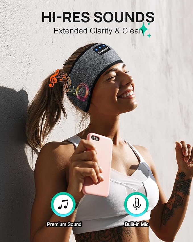 LC-dolida Sleep Headphones Headband Bluetooth 5.4, Sports Headband Earphones - Image 3