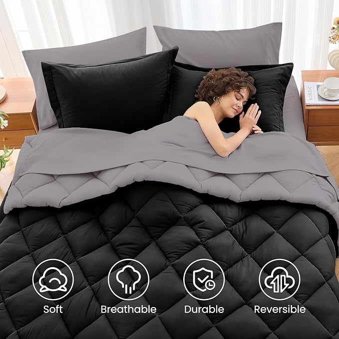 MUXHOMO 7 Pieces Oversized Queen Comforter Set, Reversible Bed in a Bag - Image 6