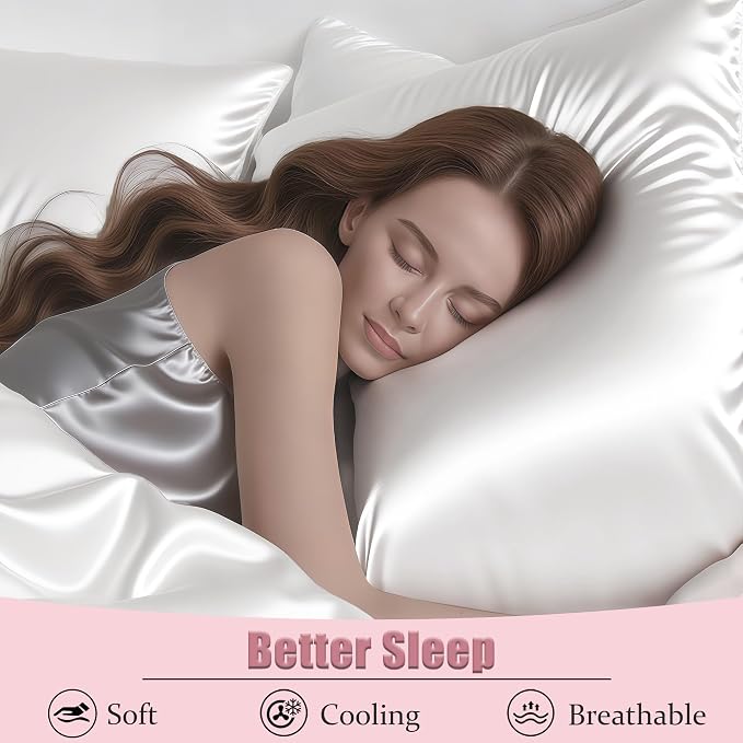 Mulberry Silk Pillow Cases Queen Size Set of 2, Ultra Smooth Soft Breathable - Image 4