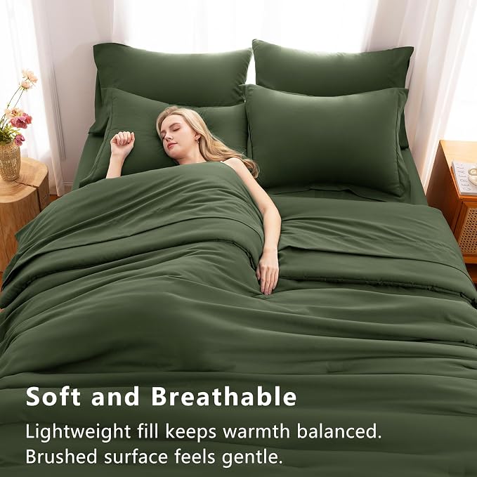 CozyLux Twin Comforter Set Olive Green, 5 Pieces Bed in a Bag Twin Comforter Set - Image 5