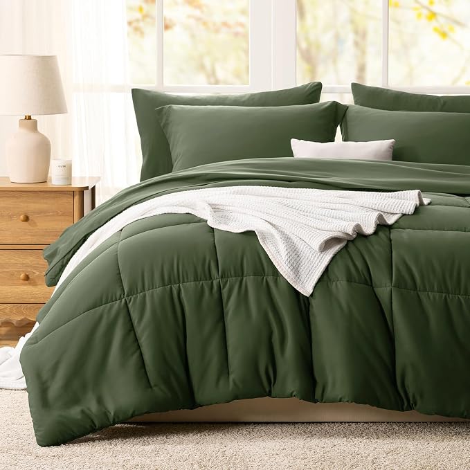 CozyLux King Size Comforter Set Olive Green - Image 8