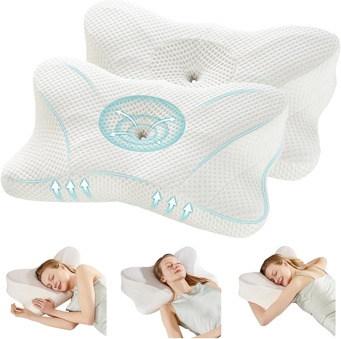 DUMOS Cervical Neck Pillow Set of 2, Memory Foam Contour Pillow by DumosLifestyle