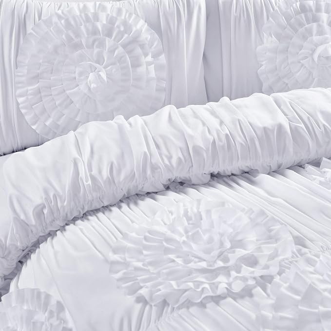 Lush Décor Serena 3 Piece Ruched Flower Comforter Set - Image 5
