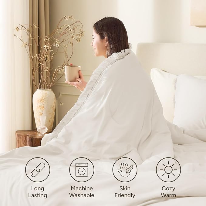 Andency Twin Comforter Set Beige, 2 Pieces Boho Tassel Kids Comforter Sets - Image 3