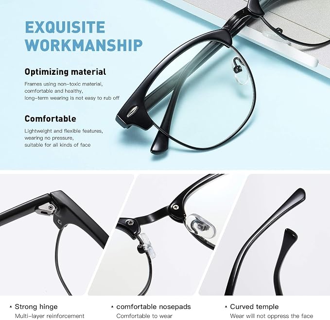 Blue Light Blocking Glasses Vintage Half Frame UV Clear Lens Anti Eyestrain - Image 4