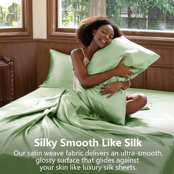 CozyLux Satin Sheets Queen Size Bed Set - Image 3