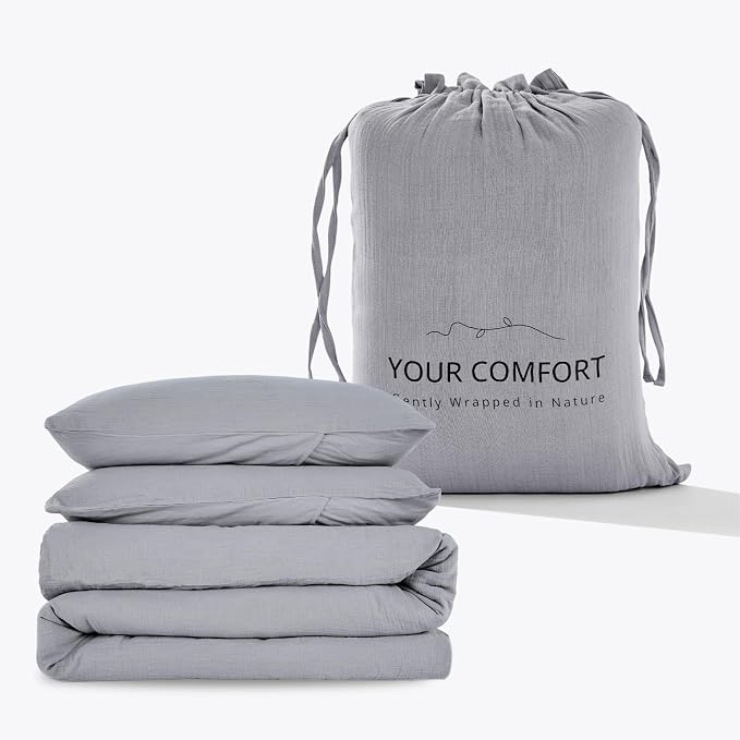 Gray Duvet Cover Queen Size, 100% Sandwashed Cotton Soft Queen Duvet Cover Set - Image 9