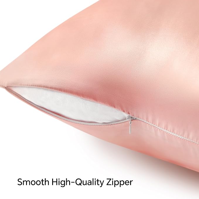 BEDELITE Satin Pillowcase with Zipper, Coral Pillow Cases Queen Size Set of 2 - Image 5