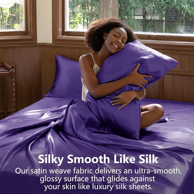 CozyLux Satin Sheets Queen Size Bed Set - Image 3